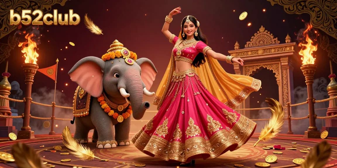 Engage in thrilling gameplay at b52club with a vibrant illustration featuring a 3D Asian woman in a casino setting.