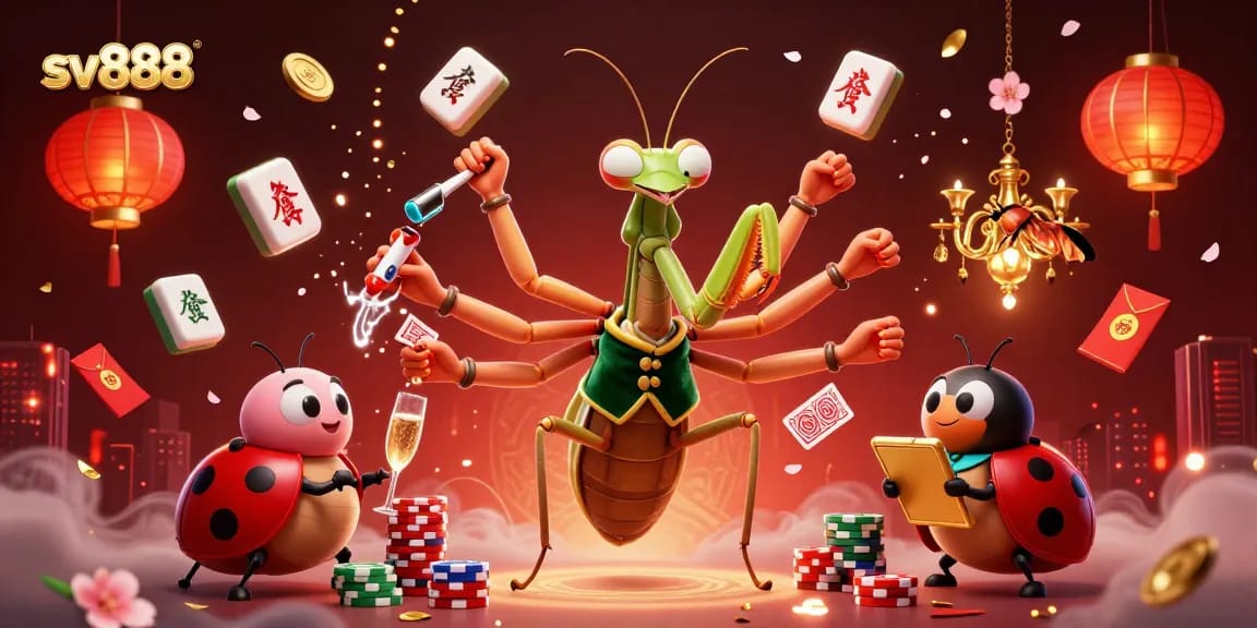 Engage in thrilling gaming at sv888, featuring a whimsical casino scene with vibrant characters and elements.