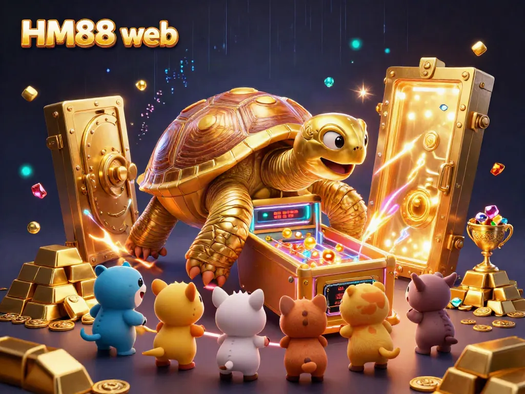 Experience exciting gameplay at HM88 web with a vibrant scene of a golden tortoise and treasure.