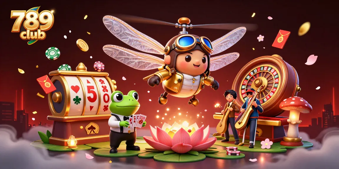 Experience the vibrant world of 789 club with a lively illustration showcasing a whimsical casino atmosphere.