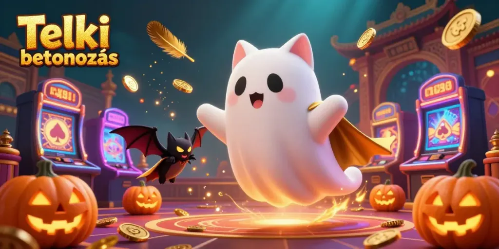 Experience Telki betonozás with a whimsical ghost cat in a lively casino scene full of vibrant gambling elements.