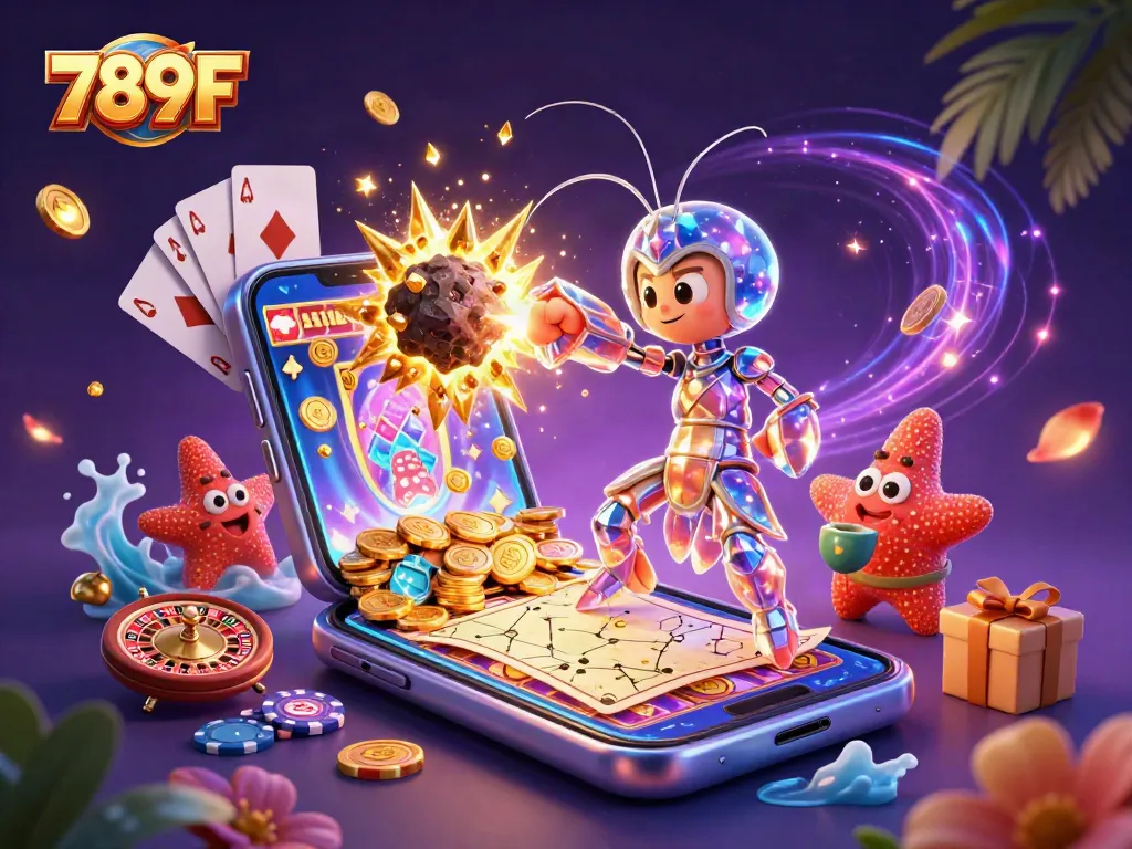 Engage with thrilling wins at 789F as a galactic samurai shrimp punches through an asteroid showering coins.