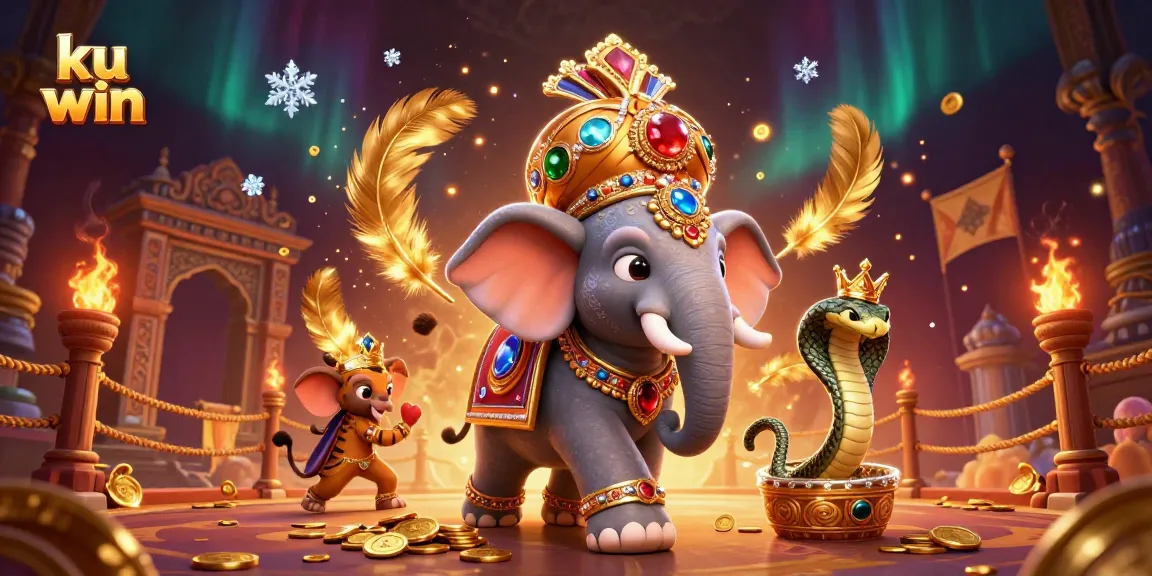 Join the excitement at ku win with a dynamic scene of gaming, gold coins, and vibrant characters.