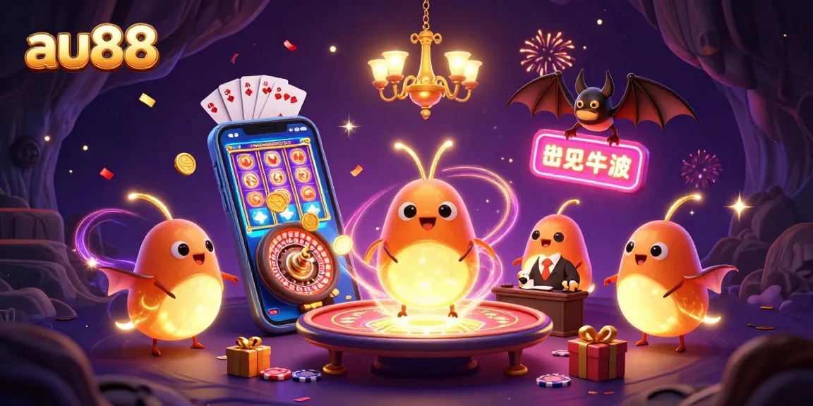 Experience excitement with au88 in a vibrant casino scene, featuring glowworms as neon casino lights.
