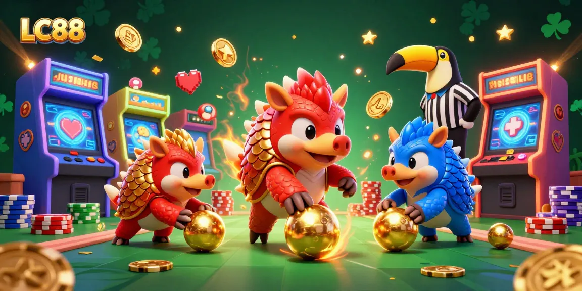 Watch LC88's lively pangolins battle through poker chips and golden balls, capturing the gaming spirit.