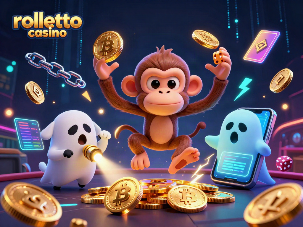 Engage with rolletto casino's magical gaming world featuring crypto coins and playful characters.