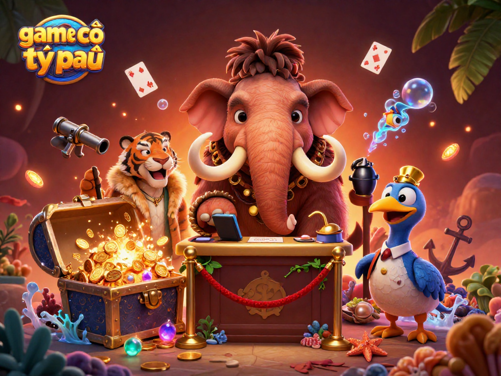 Engage in game bài cờ tỷ phú with an animated bouncer, a VIP guest, and unique casino elements in a vibrant scene.