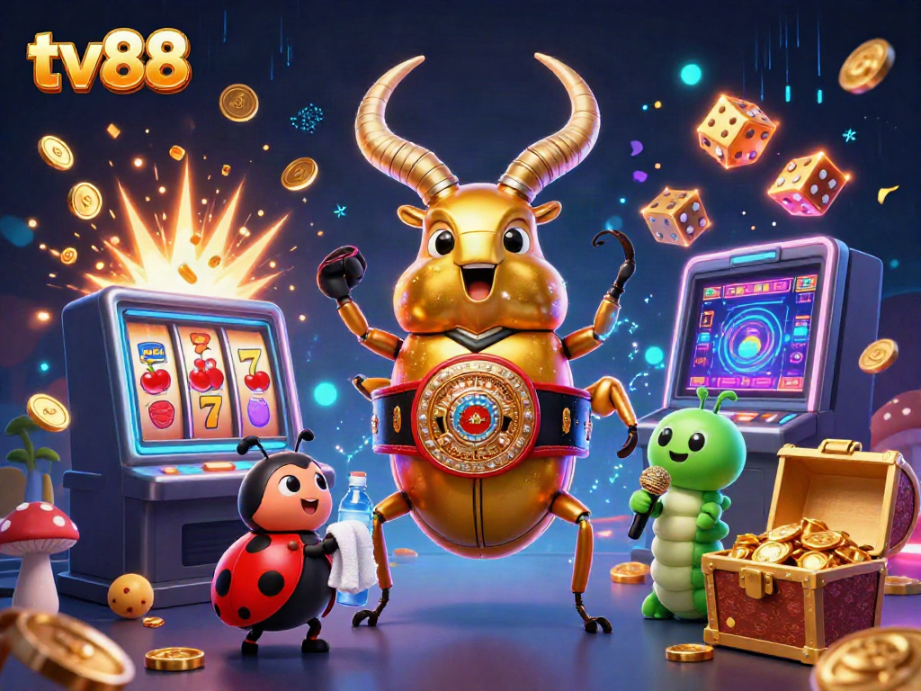 Experience thrilling gaming action at tv88 with cartoon characters and vibrant casino elements.
