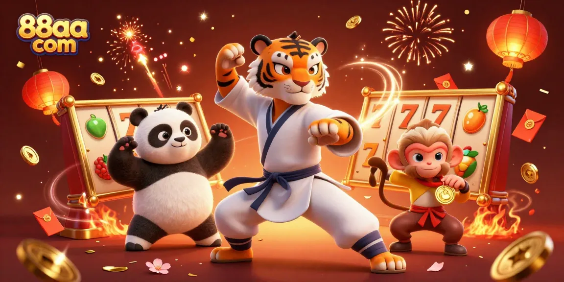 Engage with the thrilling slot gaming universe at 88aa com, featuring a dynamic scene with vibrant characters and slot elements.