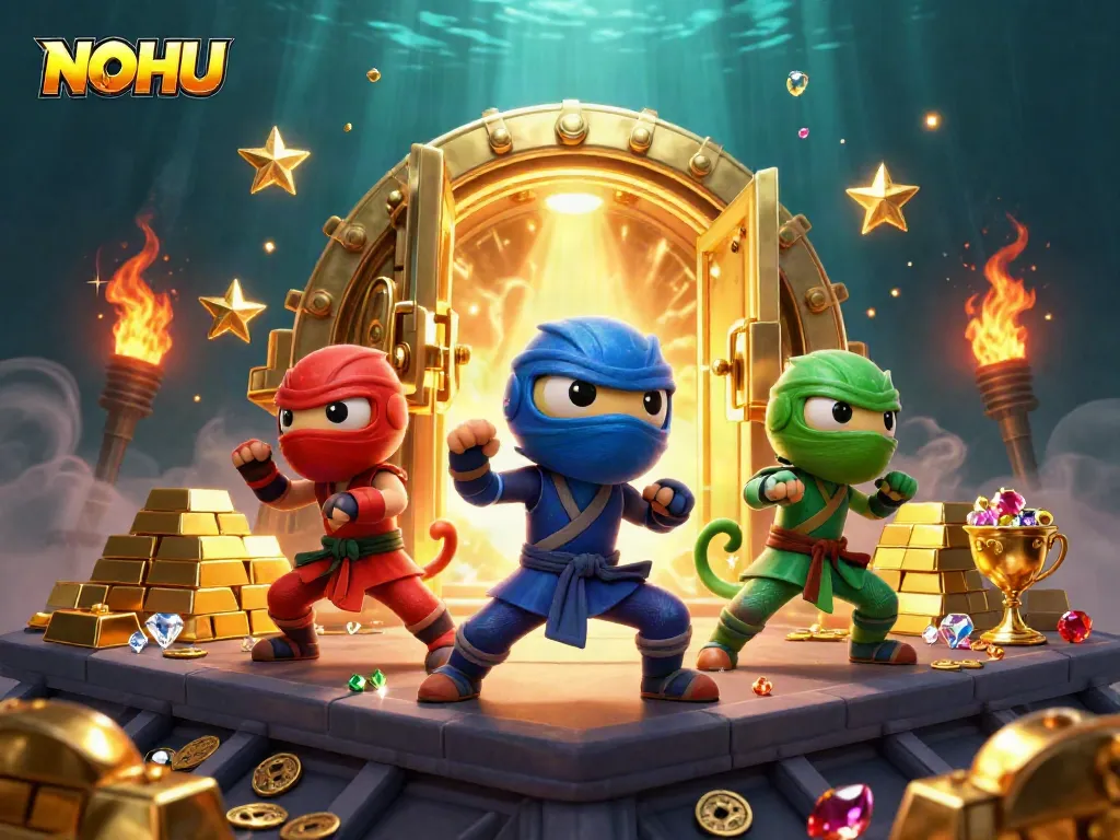 Experience exciting gameplay at NOHU with ninja chameleons dodging golden treasures.