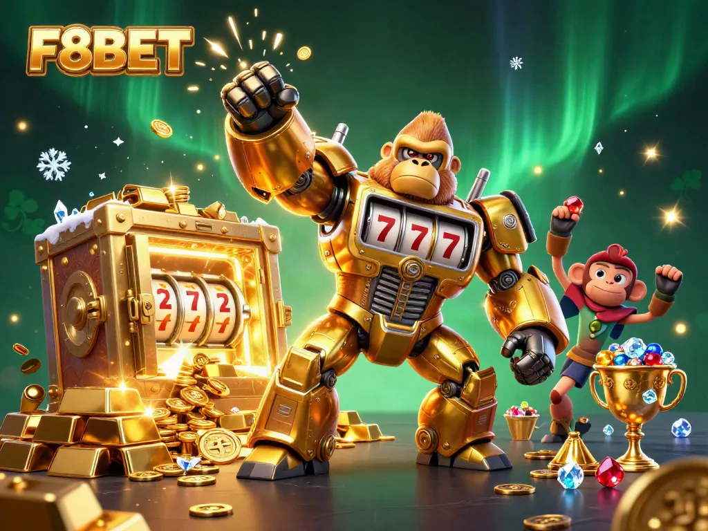 Experience thrilling gameplay with the F8BET digital casino's dynamic 3D illustration featuring vibrant characters and enticing treasures.