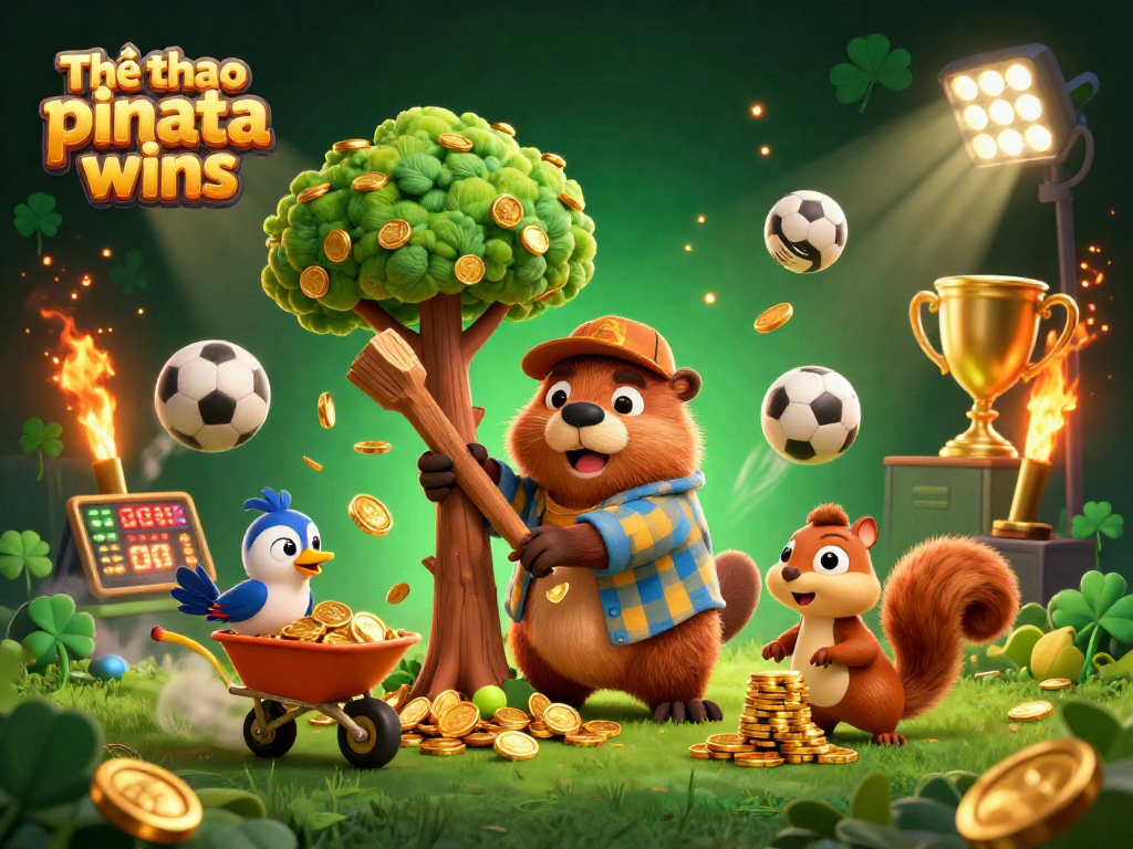 Engage in Thể thao pinata wins where a lively scene features characters collecting golden coins amidst sports excitement.