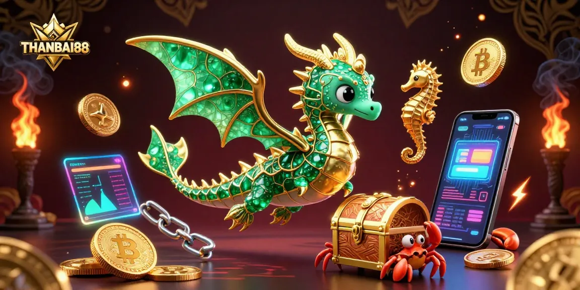 Engage with THANBAI88 through a vibrant underwater casino scene featuring dragons and treasure.