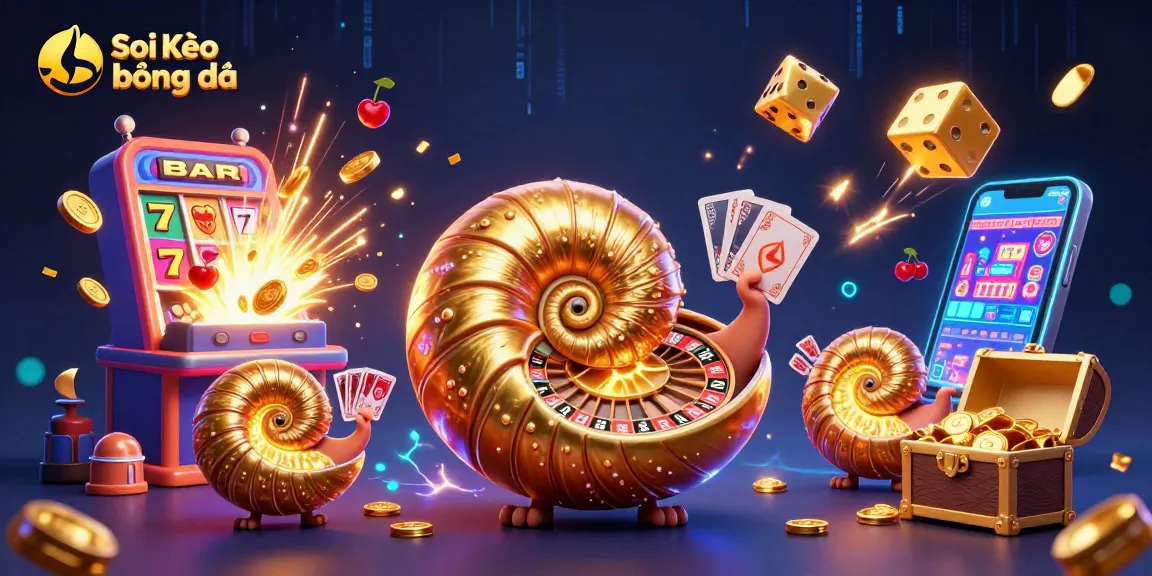 Soi Kèo bóng đá illustration featuring a massive nautilus roulette wheel with dynamic casino elements.