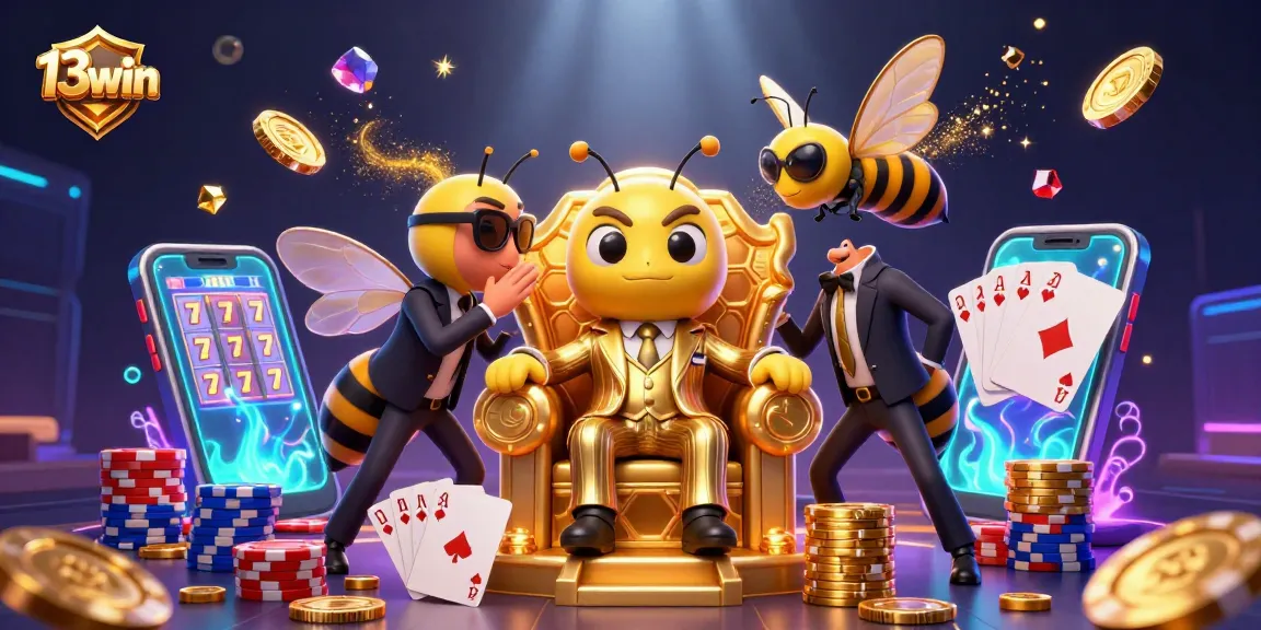 Spin to win with 13win in this vibrant 3D casino scene featuring a bumblebee mob boss.