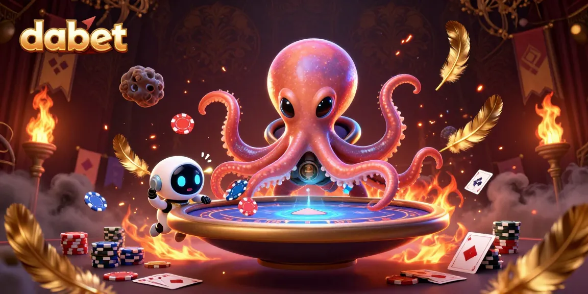Dabet showcases a vibrant 3D illustration of alien characters engaged in a holographic poker game.