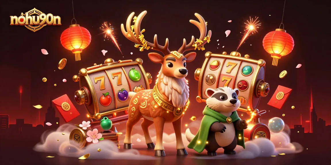 Experience excitement with nohu90n's dynamic casino elements including jackpot slots and mystical imagery.