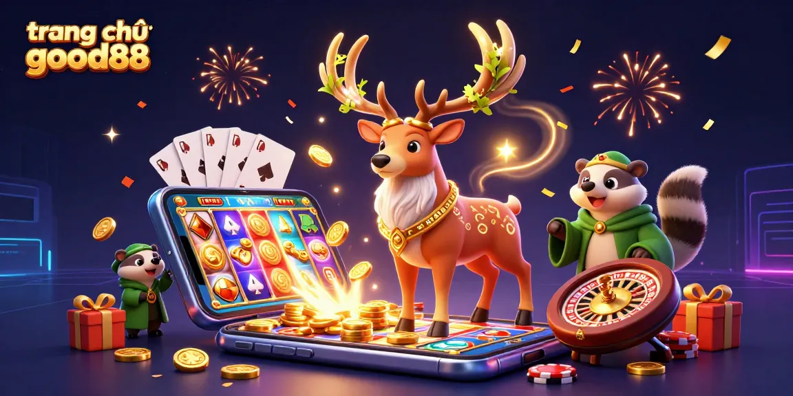 Experience the excitement of trang chủ good88 with a vibrant casino scene featuring magical characters and fun games.