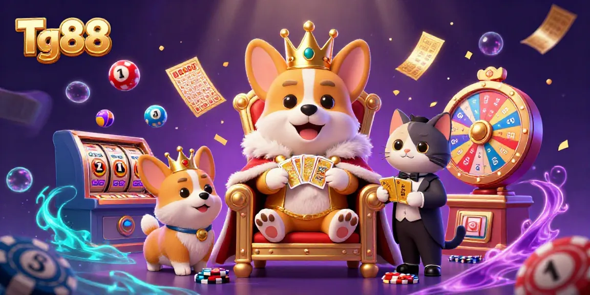 Tg88 captivates players with a royal corgi surrounded by casino fun and excitement in a vibrant 3D illustration.