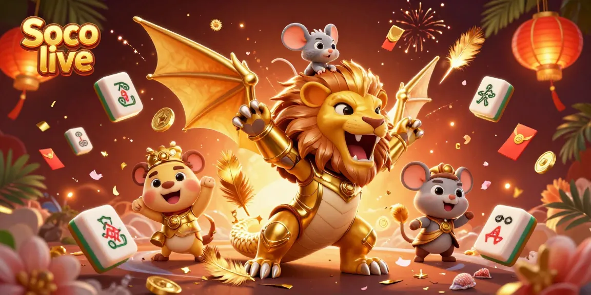 Soco live shines as a dynamic online gaming experience with a roaring chimera and festive gambling elements.