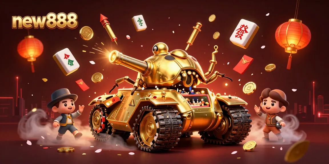 Experience the excitement of new888 with a vibrant animated casino scene featuring a golden beetle tank.