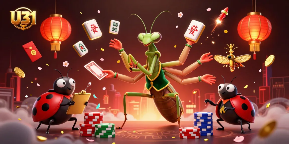U31 showcases a vibrant casino scene with a praying mantis card sharp and ladybug pit boss in action.