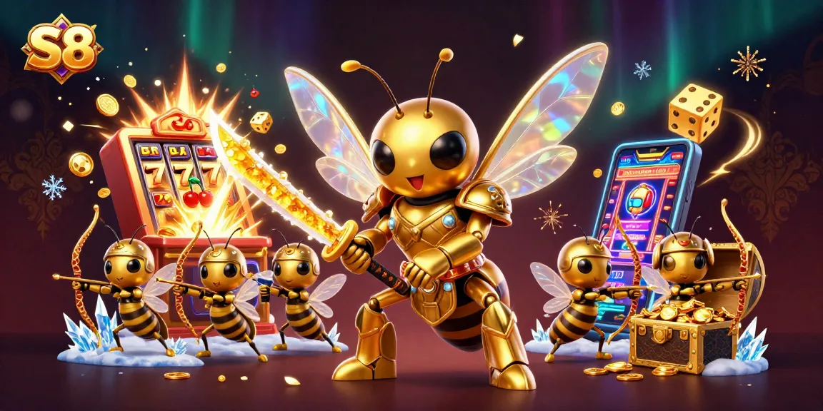 Experience thrilling gameplay at S8 with a vibrant slot machine scene bursting with prizes and excitement.