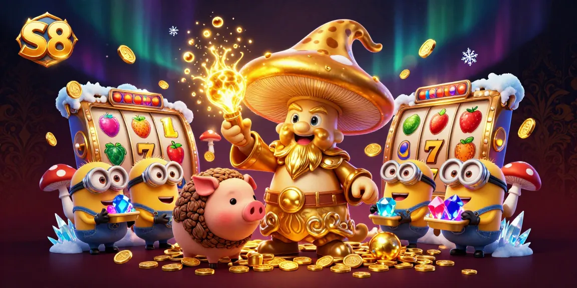 S8 transforms the gaming experience with vibrant gold-infused scenes filled with joyous slot reels and treasures.