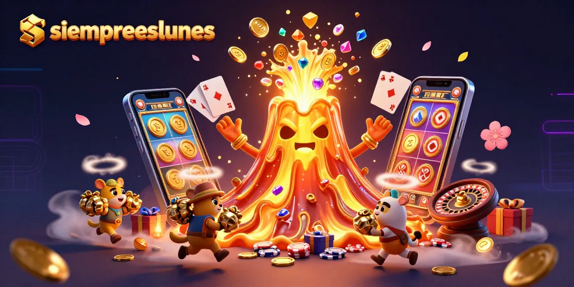 Experience thrilling gameplay at siempreeslunes with vibrant gold erupting from a magical volcano.