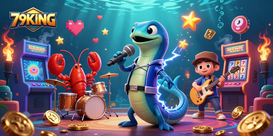 Engage with 79KING in a vibrant underwater casino scene featuring electrifying performances and gaming elements.