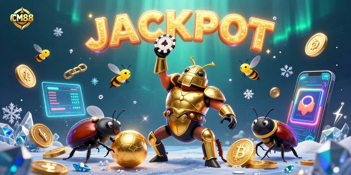 Experience the excitement of CM88's casino with a glorious beetle champion and sparkling crypto elements.
