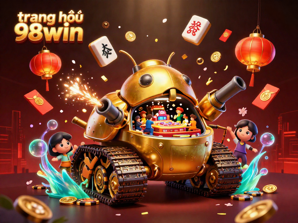 Experience excitement at trang chủ 98win with a vibrant 3D cartoon casino scene featuring a unique golden beetle tank.
