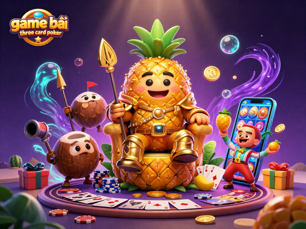 Engage in game bài three card poker with vibrant casino characters and dynamic gameplay elements.