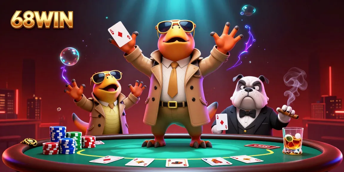 Raptors in disguise trying to enter a VIP casino lounge at 68WIN with poker elements and a bouncer.