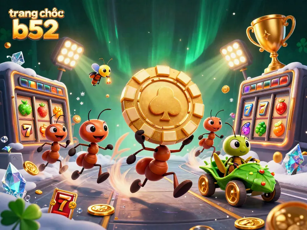 Join the thrilling action at trang chủ b52 with a 3D scene of ants heisting a giant poker chip!