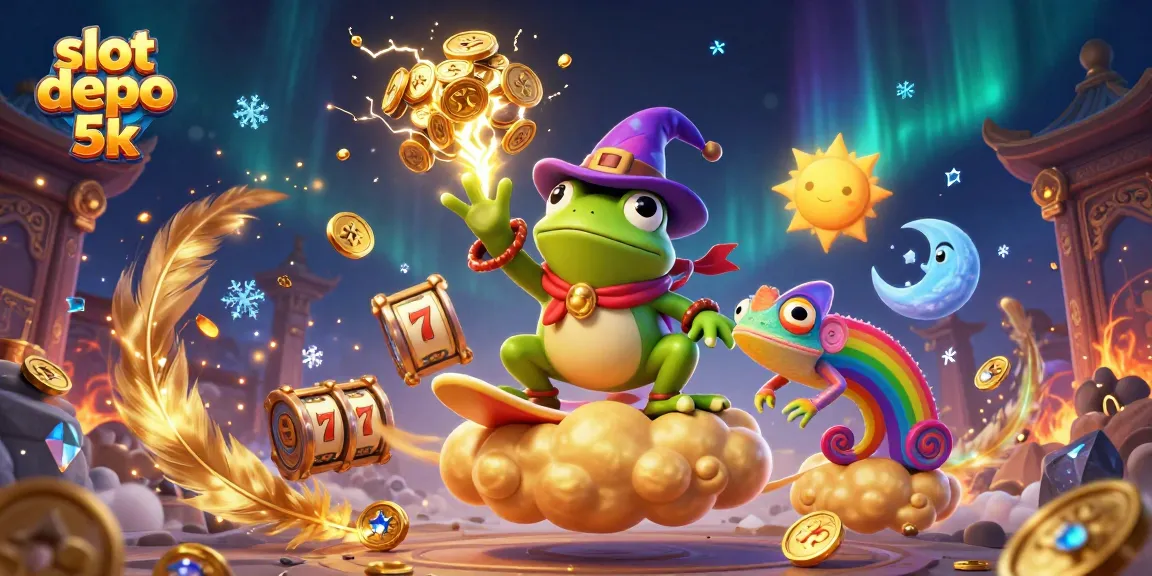 Spin to win with slot depo 5k in an enchanting scene filled with golden coins and vibrant action.