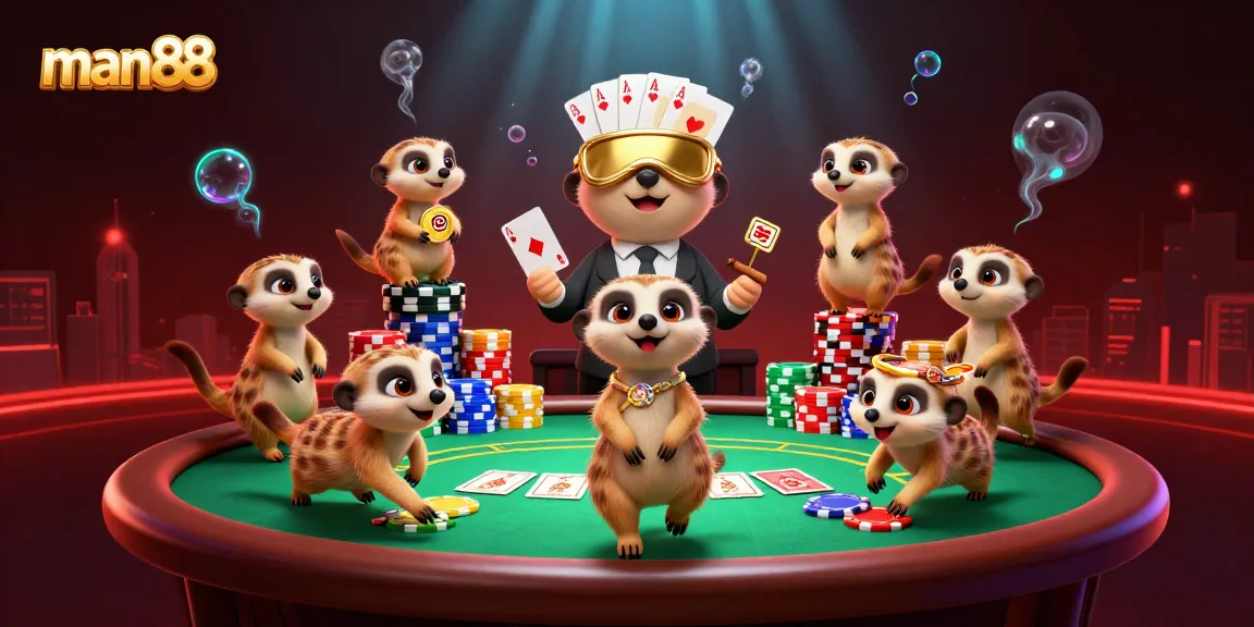 Win big at man88 with the meerkat casino crew in a colorful poker showdown!