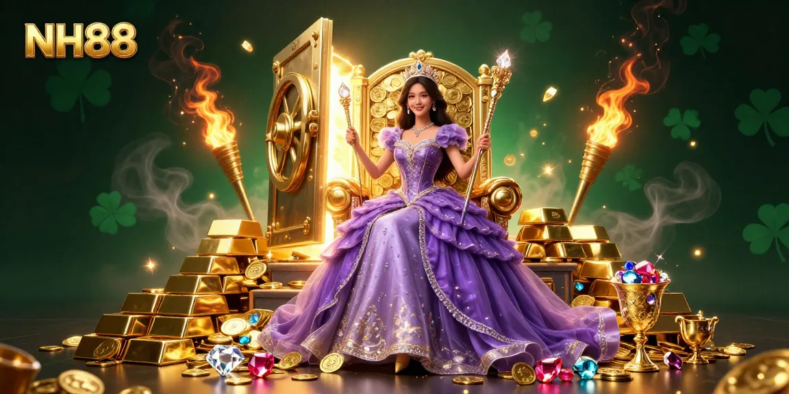Experience the thrill of NH88 casino with golden treasures, enchanting characters, and lively gaming elements.