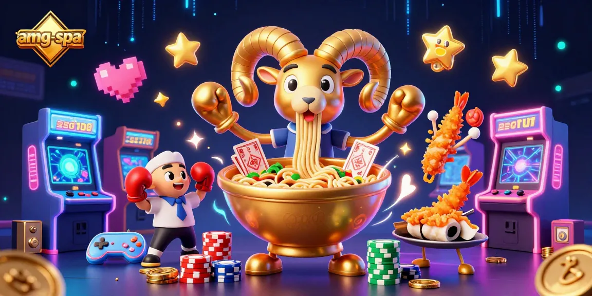 Experience exciting gaming with amg-spa, featuring vibrant characters dealing cards and celebrating victories.