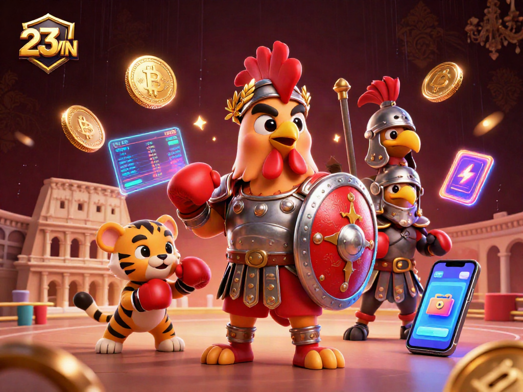 Join the thrilling action with 23WIN as the gladiator rooster faces off in an electrifying arena.