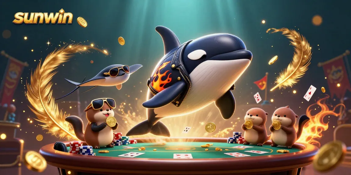 Sunwin enthusiasts enjoy thrilling poker action with vibrant characters in a dynamic casino setting.