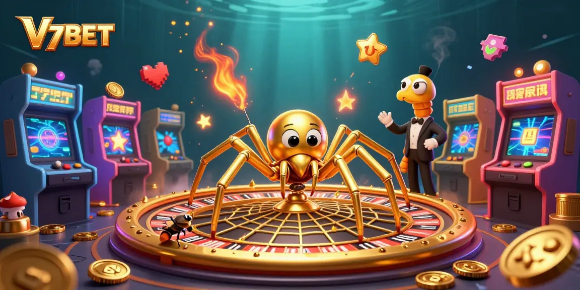 Place bets and win big with V7BET in this colorful 3D casino scene.