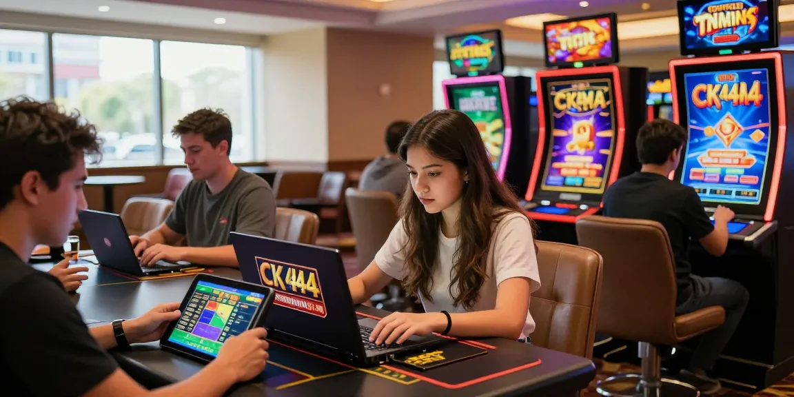 Engaged CK444 players enjoying premium slots and sports betting in a vibrant casino atmosphere.
