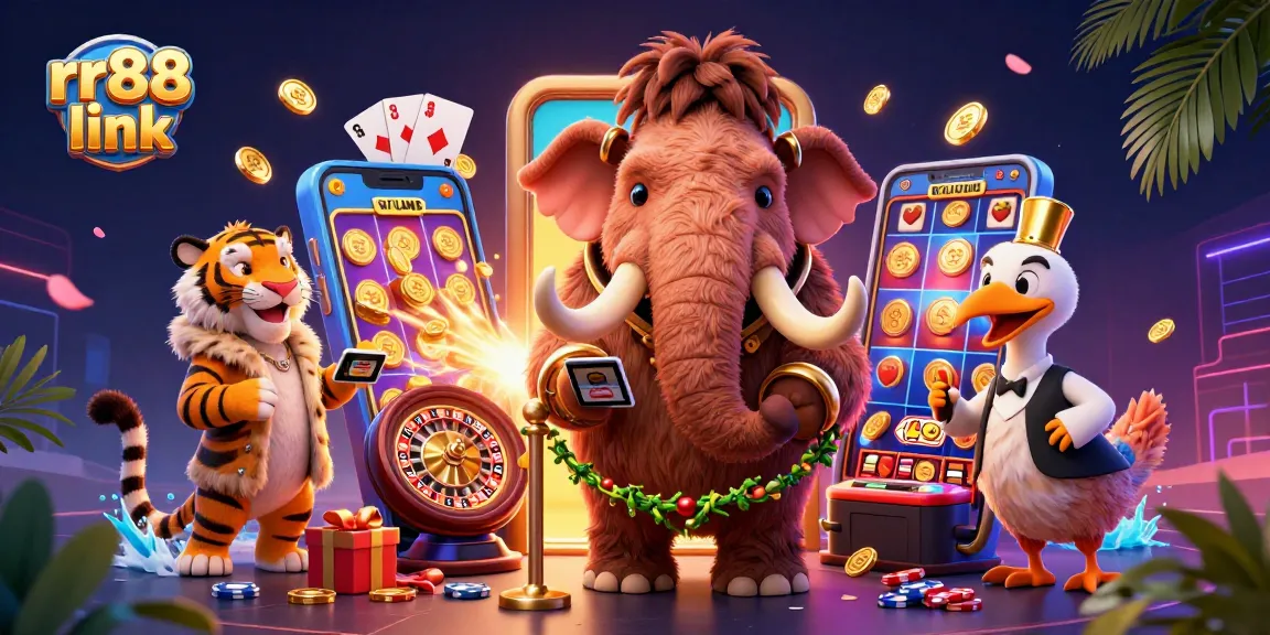 Spin to win at rr88 link with vibrant 3D casino characters engaging in exciting gambling activities