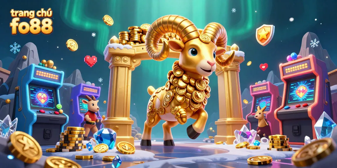 Engage with exciting jackpots at trang chủ fo88, featuring a golden ram charging through a vibrant casino scene.
