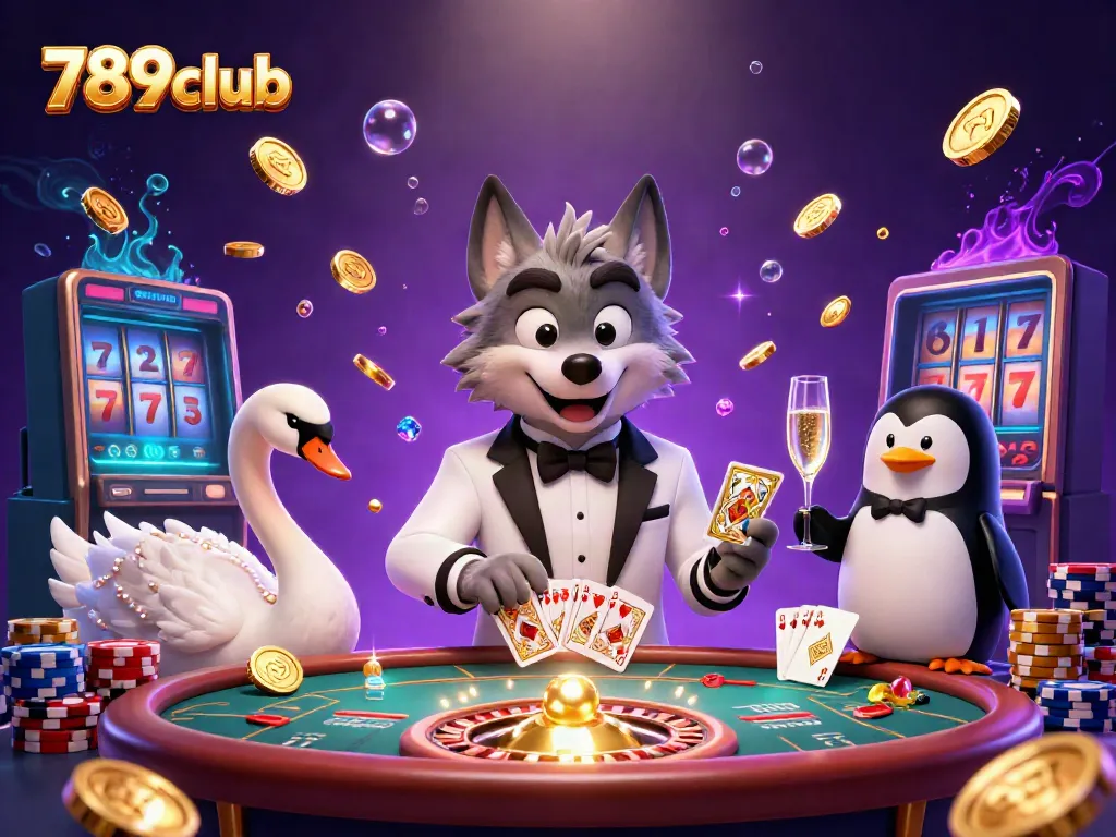 Experience excitement at 789club with dynamic gaming scenes filled with cards, coins, and characters.