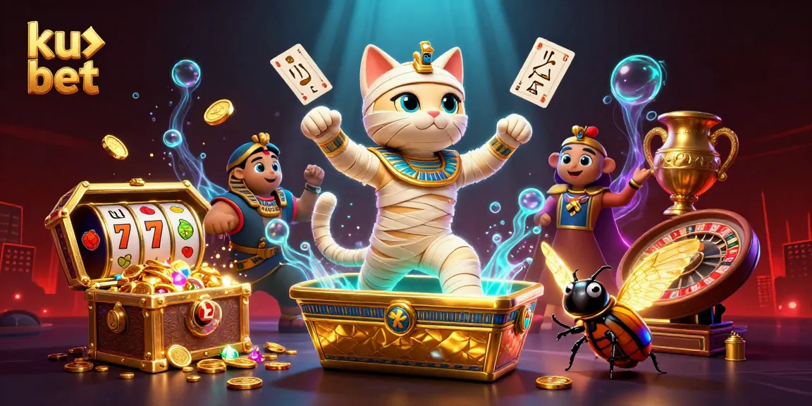 Experience the vibrant ku bet casino atmosphere with animated characters and golden treasures.