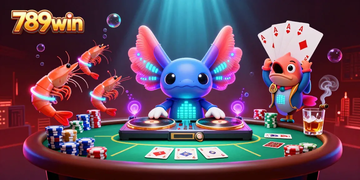 Experience thrilling gameplay at 789win with a vibrant neon casino scene featuring lively characters and poker action.