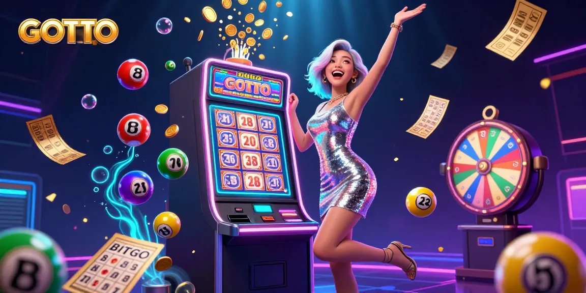 Rasakan kegembiraan dengan GOTOTO saat elemen lotere berwarna-warni dan karakter yang ceria merayakan jackpot.