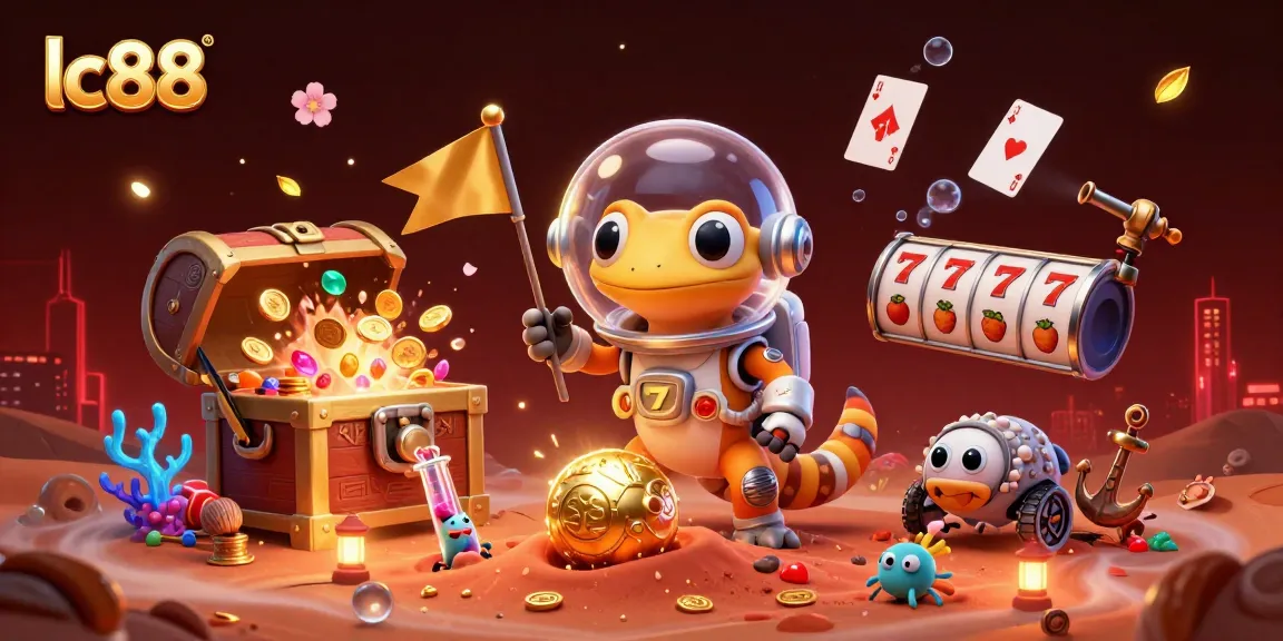 Experience thrilling gaming adventures with lc88 in a lively animated Martian casino scene.